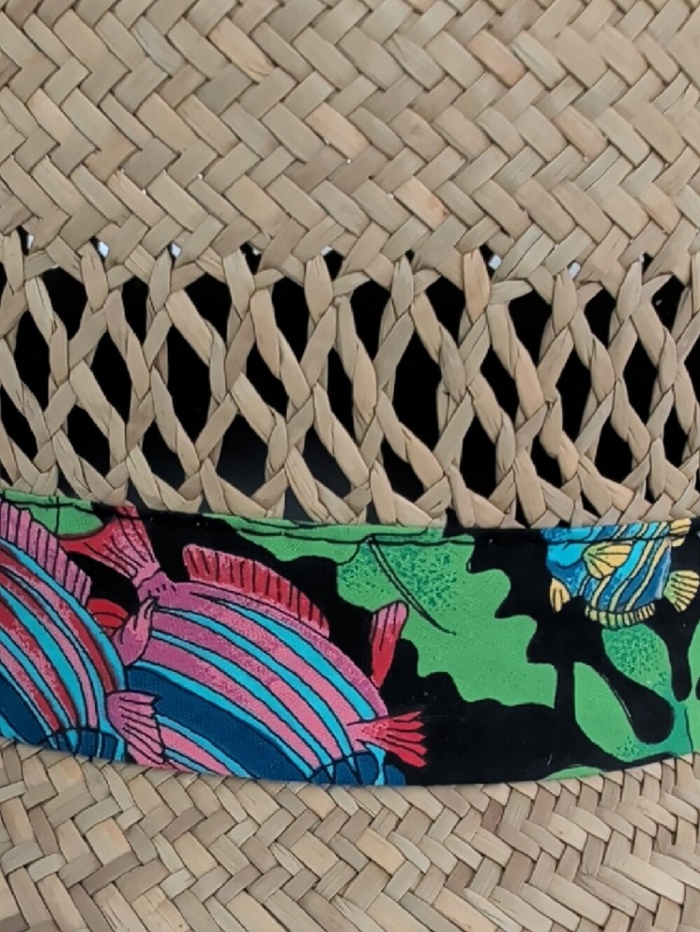 Vintage Summer Club Straw Sun Hat Wide Brim Tropical Fish Band Men’s M NWT - Picture 5 of 14